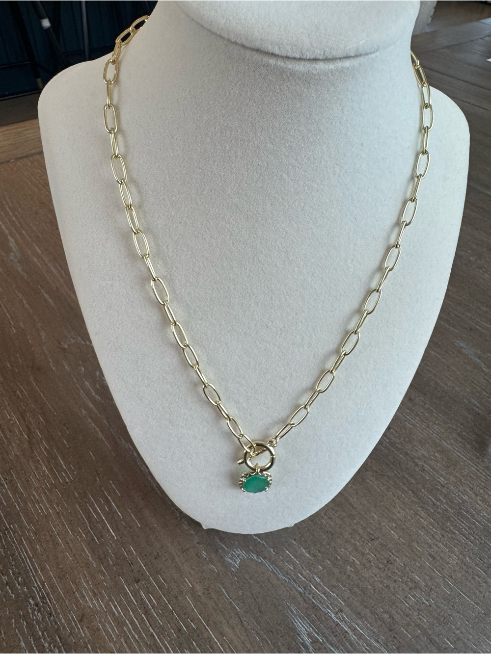 Kendra Scott Daphne convertible Gold link Chain Necklace with Green Pendant - Picture 2 of 8